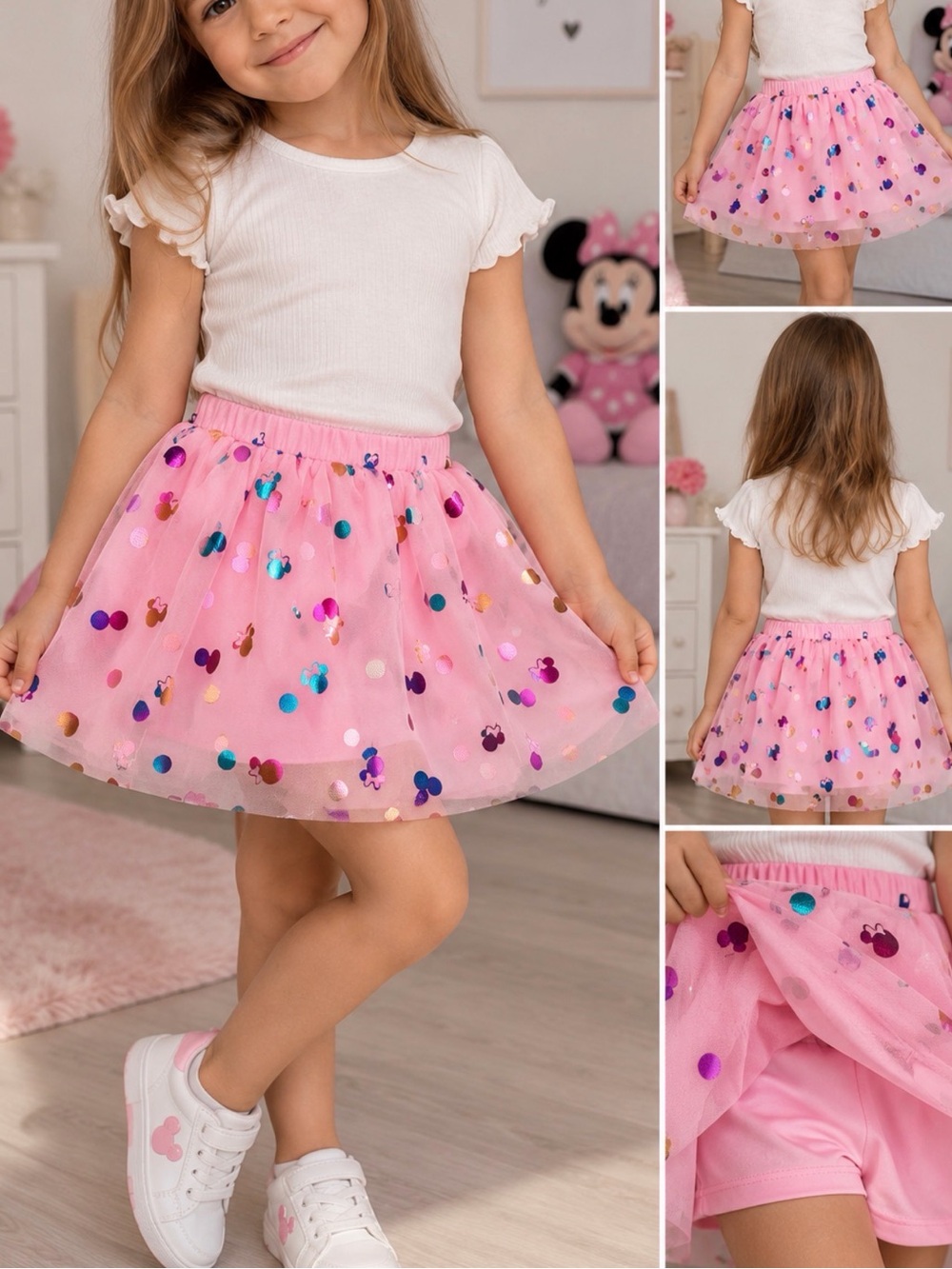 Disney Minnie Mouse pink skirt with sequins and polka dots. Size: 5 years